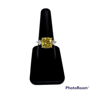 Diamonique Simulated Canary Yellow Diamond Ring Platinum Clad